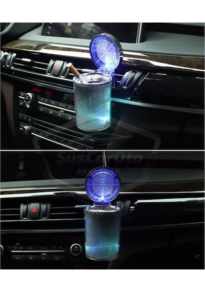 Üniversal 7 Renkli Rgb Led Işıklı Lüx Oto Küllük Kapaklı Spor Araç İçi Küllük Araba Küllüğü 00 Şüscaroto Aksesuar
