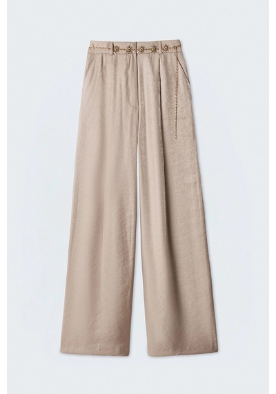 Sateen Yüksek Bel Aura Pantolon Bej