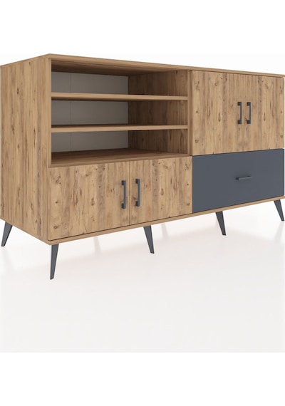 Kronos Konsol 5 Raflı Tek Çekmeceli 4 Kapaklı 176x59x99 Çam-çam/a Çam-çam/antrasit