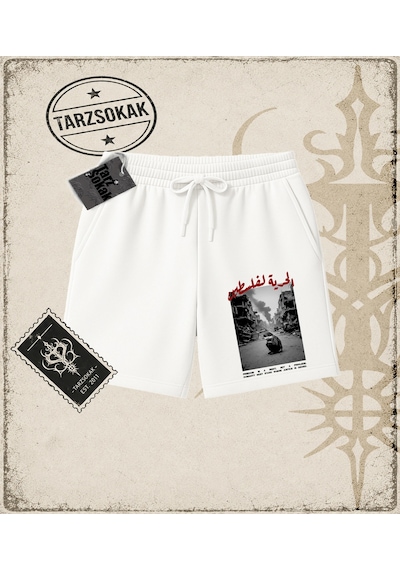 Tarzsokak Gotik & Grunge Streetwear Palestıne 2 Unisex Şort Beyaz