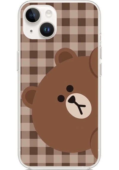 Apple Uyumlu iPhone 14 Plus- 15 Plus Kahverengi Ayı Yan Tasarımlı Baskılı Silikon Kılıf Renkli