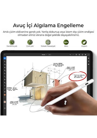 Bix Sp03 Stylus Pen Manyetik Eğim Sensörlü Avuç İçi Engelleme Özellikli İpad Uyumlu Çizim Ve Tasarım İçin Tablet Kalemi Beyaz