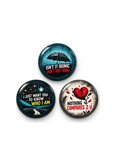 Ironic Who I Am Ve Nothing Compares - 3 Lü 58mm Rozet Seti Çok Renkli
