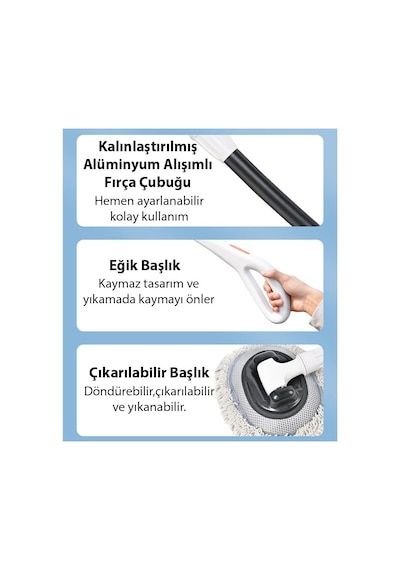 Ls-443 Teleskopik Mikrofiber Araba Yıkama Fırçası Uzun Saplı Fırçası Oto Mopu, Beyaz