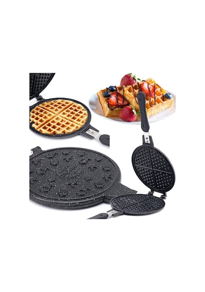Taşhan Lüx Granit Waffle Tavası, Bakalit Sap, Ocak Üstü, Dayanıklı Ve Şık Tasarım