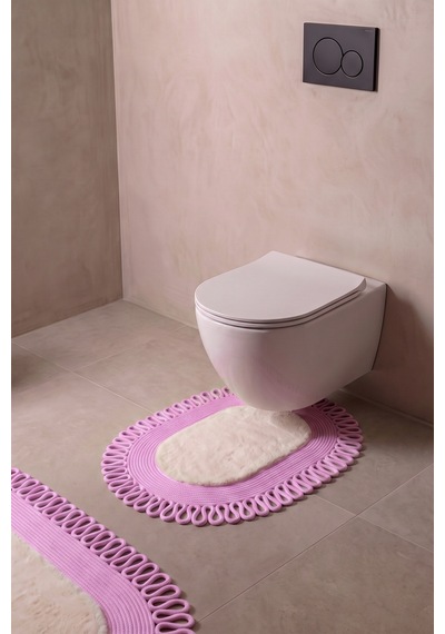 Banyo Paspası Takımı 60x100+40x60 Cm Dış Trikot Bej & Pembe