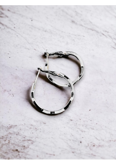Zikzak Model Silver Renk Küçük Boy Halka Çelik Küpe - Kadın Silver