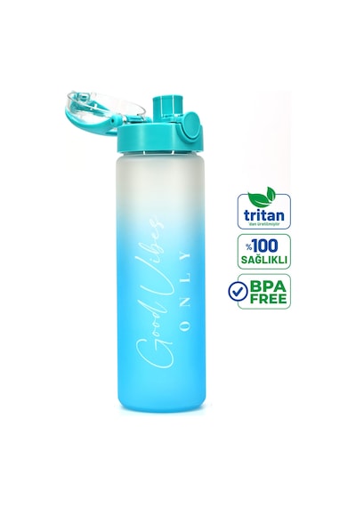 Su Matarası Tritan Geniş Ağız Su Şişesi Gradient Type Spor Matarası Suluğu Bpasız 630ml Turkuaz 0111