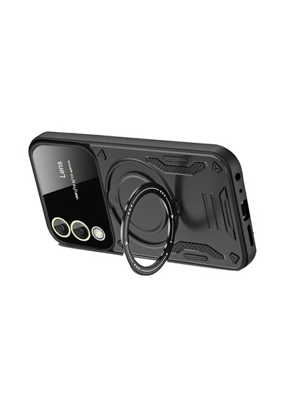 Samsung Uyumlu Galaxy S25 Uyumlu Edge Kılıf Joy Lens Standlı Kapak - Siyah
