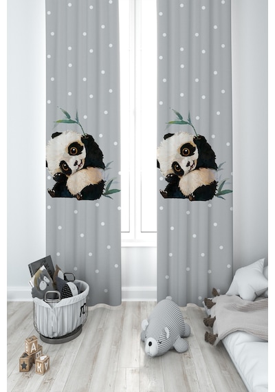 Mekta Home Bebek Ve Çocuk Odası Sevimli Panda Desenli 2 Kanat Fon Perde