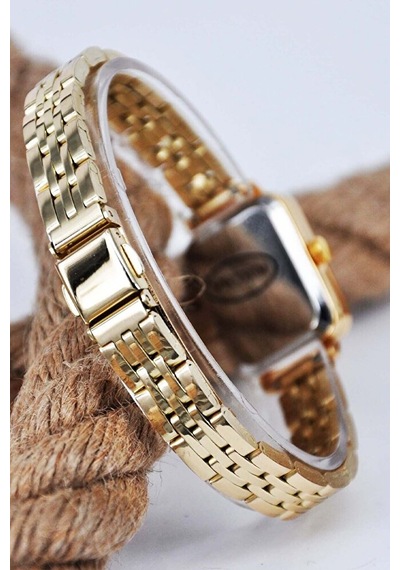 Altın Renk Vintage Minimal Kasa Metal Kordon Analog Zarif Şık Günlük Ofis Gold Kadın Kol Saati Altın