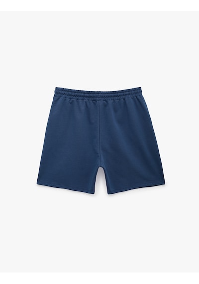 Koton Pamuklu Cepli Straight Fit Beli Bağcıklı Baskılı Spor Şort Lacivert 6sam40142nk