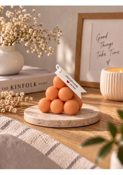 Mumelia Prizma Bubble - Doğal Soya Blok Dekoratif Mum - Turuncu