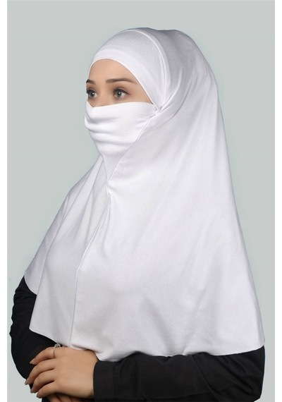 Altobeh Hazır Türban Peçeli Pratik Eşarp Tesettür Nikaplı Hijab - Namaz Örtüsü Sufle (XL) - Beyaz