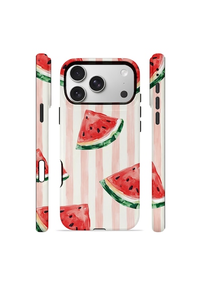 Apple iPhone Uyumlu 17 Pro Max Vorian Çift Katmanlı Magsafe Kılıf Watermelon Blush Stripe