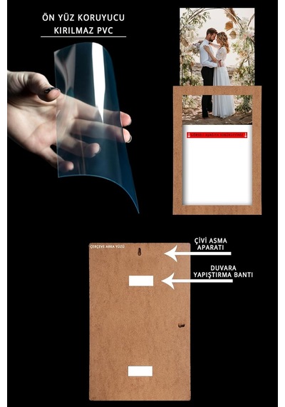 Yhfoto 5 Adet 30x30 Çerçeve Ahşap Beyaz Şeritli Fotoğraf Mdf Çerçeve Kare Çerçeve Kahverengi 30