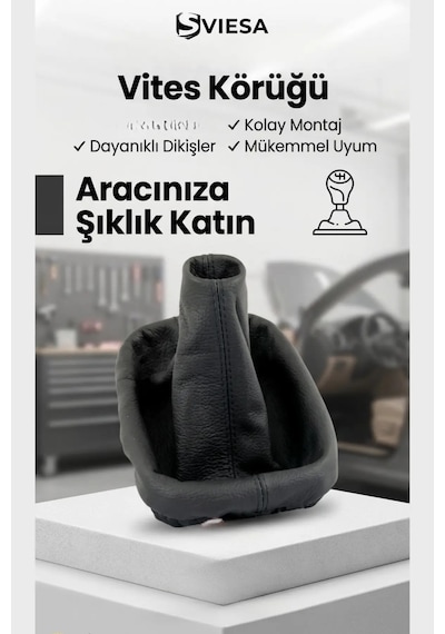 Vites Körüğü Siyah Dikişli Deri - Tüm Araçlarla Uyumlu Siyah Vites Kılıfı Vites Körük Siyah Mat
