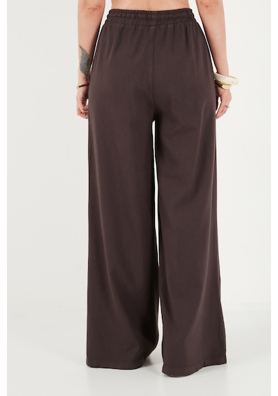 Lela Pamuklu Relaxed Fit Yüksek Bel Geniş Paça Pantolon Bayan Pantolon 668yp5559 Kahve