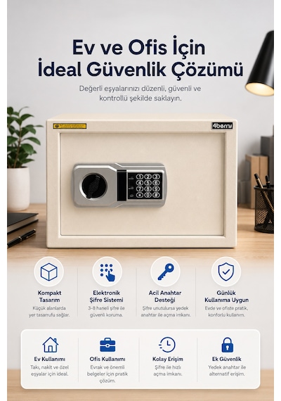 Akıllı Elektronik Kasa Şifreli Dijital Çelik Kasa, Acil Durum Anahtarlı Tc-028