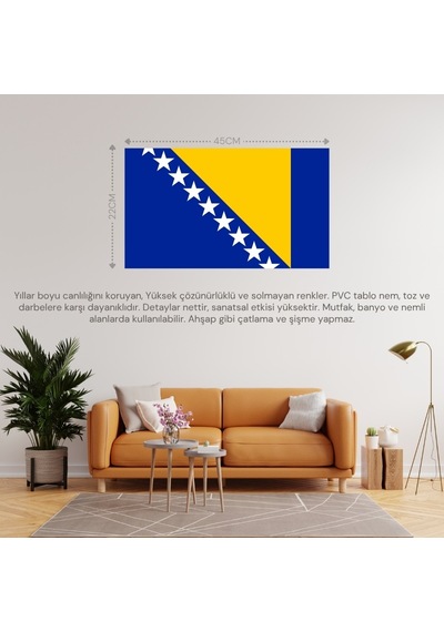 Bosna Hersek Ülke Bayrağı 45x22cm Duvar Tablosu Çerçevesiz Pvc Tablo