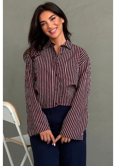 Madmext Bordo Çizgili Sendy Kumaş Kadın Gömlek Mg2834