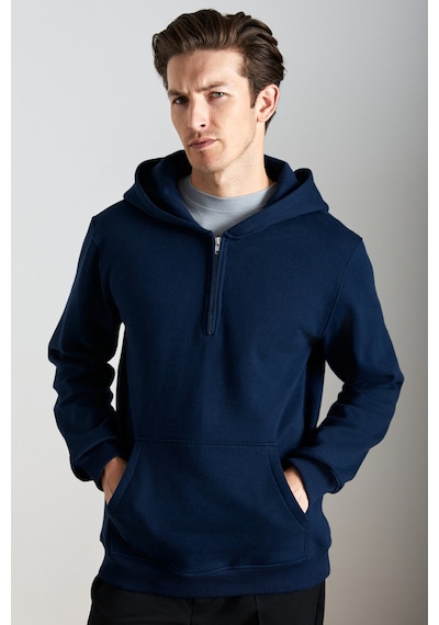 Grimelange Cancelled Erkek Pamuk Kapüşonlu Fermuarlı Yaka Lacivert Sweatshirt