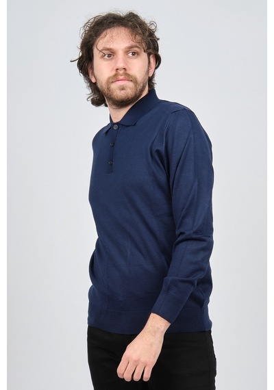 Pave Erkek Polo Yaka Yün Kazak 4538004 Saks Saks
