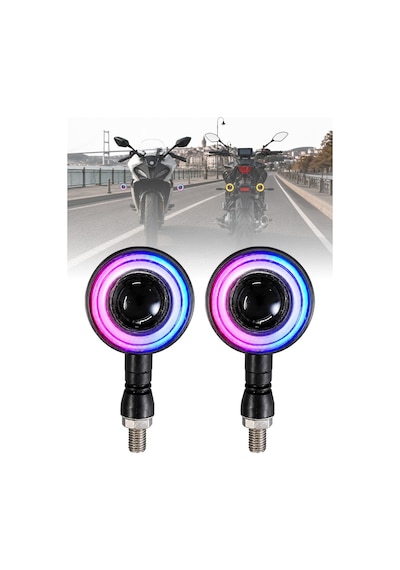 Rgb Motosiklet Led Sinyal Lambası Yuvarlak Angel Halk + Kayan Sinyal Lamba + Kırmızı Flaş İkaz Mod