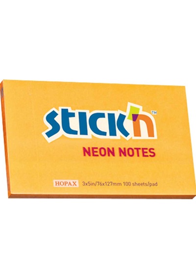 Hopax Stıckn Yapışkanlı Not Kağıdı Neon Turuncu 76x127 Mm 100 Yp He21168