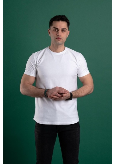 Slimfit Kendinden Desenli Erkek Penye T-Shirt