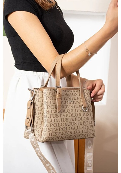Just Polo Kadın Kabartma Desenli Lüks Omuz Çantası Shoulder Bag Kum