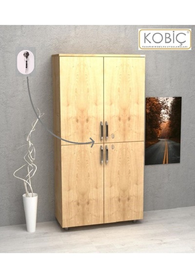 Kobiç Ofis Dosya Dolabı Kilitli Tam Kapak Suntalam Dolap 80x35x150 Cm Meşe Meşe