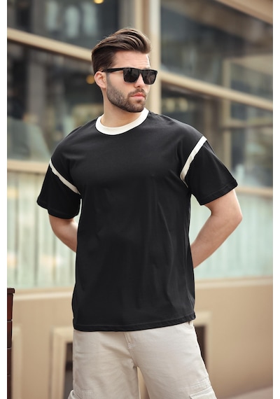 Madmext Siyah Bisiklet Yaka Regular Fit Erkek T-shirt E7126 Siyah