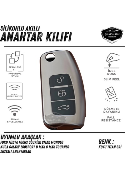 Ford Focus Fiesta Courier Cmax Mondeo Kuga Galaxy Ecosport B Max C Max Tourneo Anahtar Uyumlu Silikon Anahtar Kılıfı Oto Anahtar Kabı Darbe Em