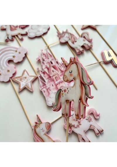 Unicorn Temalı Kız Çocuk Doğum Günü İsme Özel 3d Pasta Süsü Seti Cake Topper Çocuk