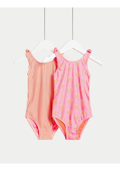 Marks & Spencer 2'li Kalpli ve Şeritli Mayo (2-8 Yaş) T77006015U Pembe