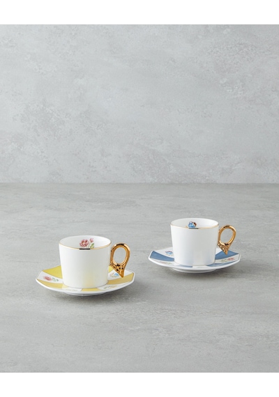 English Home Nostalgia Porselen 4 Parça 2 Kişilik Kahve Fincan Takımı 90 Ml Mavi-sarı
