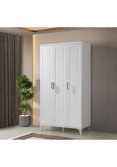 GuneyStore Paris 3 Kapaklı Komple MDF Beyaz Gardırop
