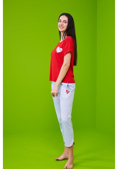 Pjs 23115 Kadın Kapri Pijama Takımı Kırmızı