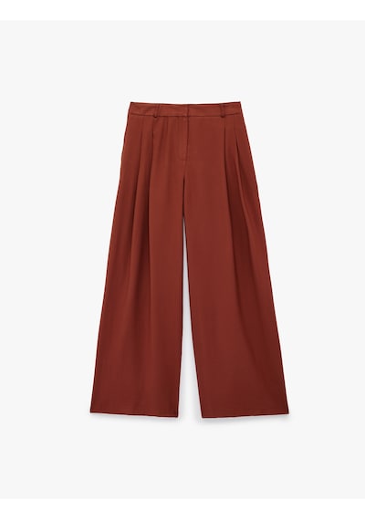 Koton Koton X Melis Ağazat - Viskon Kumaş Cepli Çift Pile Detaylı Düz Geniş Paça Baggy Pantolon Kahverengi 6sak40334pw Kahve