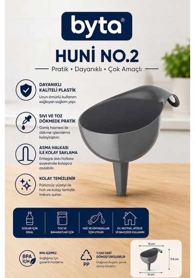 No.2 Plastik Huni - Çok Amaçlı Geniş Ağızlı Sıvı, Yağ Ve Toz Aktarma Hunisi Mor Pembe Mavi Siyah 1 Adet Karışık Renk Gönderilir Siyah