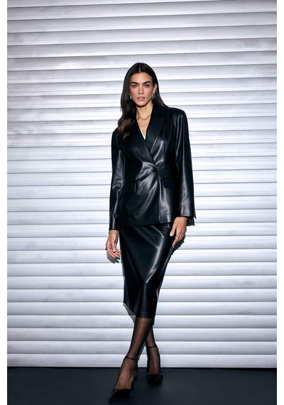 Defacto Fıtted Suni Deri Blazer Ceket G7819ax26spbk81 Siyah-bk81