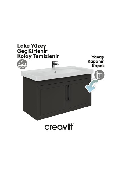 Creavit D20 100 Cm Kapaklı Lavabo Dolabı Antrasit Lake Antrasit