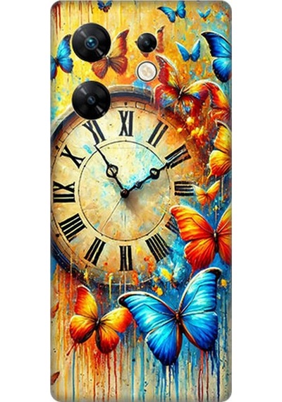 İnfinix Zero 30 4g Uyumlu Saat Ve Kelebek Zamanı Desenli Silikon Kılıf Çok Renkli