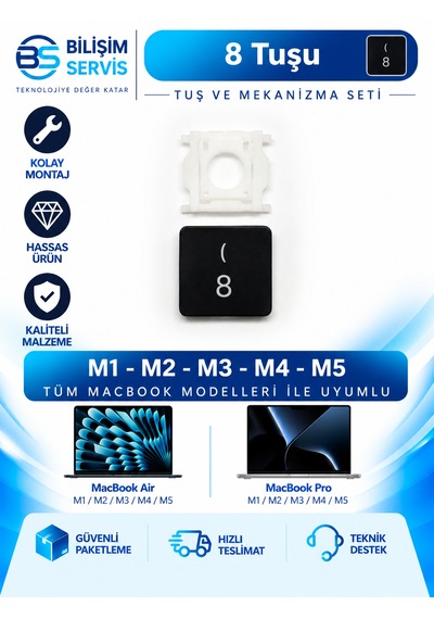 Apple Uyumlu Macbook Pro & Air M1-m2-m3-m4-m5 Yedek Rakam Ve Özel Sembol Tuş + Mekanizma / 8 Tuşu