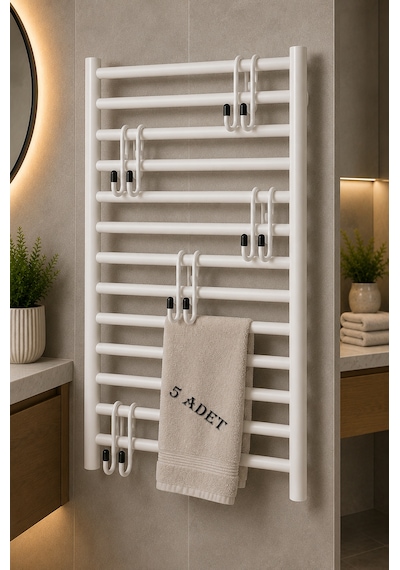 Teknor 5'li Havlupan Askısı Delmeden Takılan Banyo Havlu Askılığı 10x5 Cm Beyaz