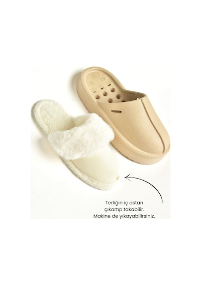Fox Shoes T918264209 Bej İçi Peluş Kadın Terlik Bej