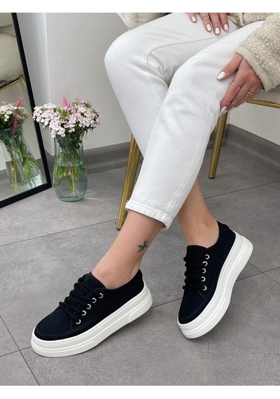 Erva'nın Butiği Siyah Keten Werner Bağcıklı Kadın Sneakers-5359