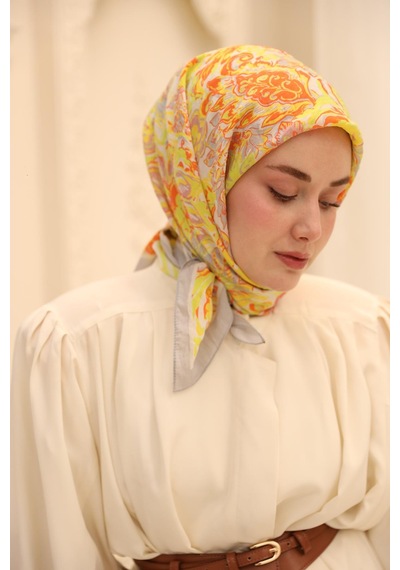 Silk Home Olinda İpek Eşarp 47002-22 Gümüş, Turuncu, Fosfor Yeşili, Sarı, Pudra Vizon