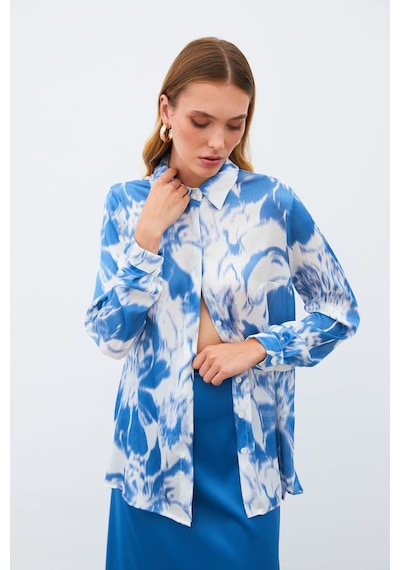 Sateen Desenli Gömlek - Mavi-134932 Mavi